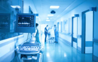 Interior shot of a hospital hallway.